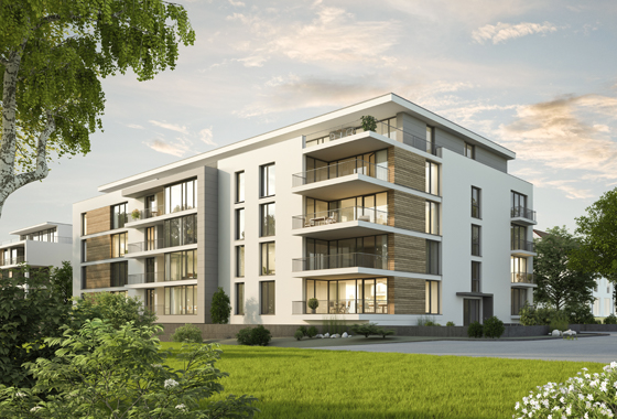 modernes Wohnhaus mit Außenanlage Klimaplanung